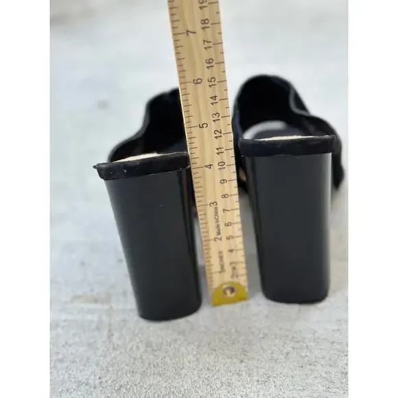 Steve Madden Women’s 9M Kristal Black Leather Suede Slip On Sandals Chunky Heels - Picture 7 of 8